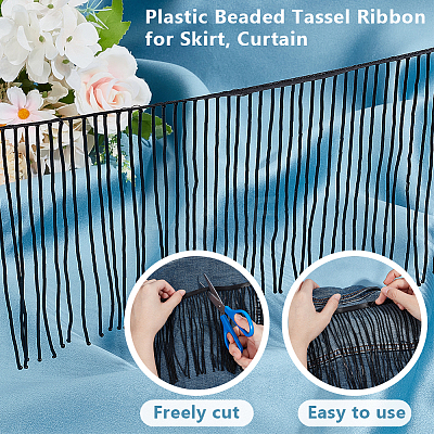 1 Yard Plastic Beaded Tassel Ribbon DIY-OC0013-14A-1