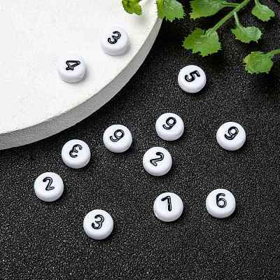Mix Numbers White Flat Round Acrylic Beads X-PB9111-1