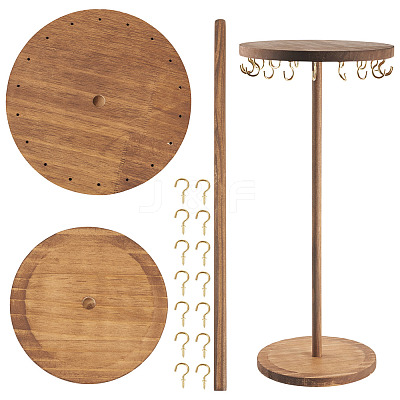 Rotatable Round Wood Jewelry Necklace Display Organizer Hanging Tower Rack NDIS-TAC0001-01B-1