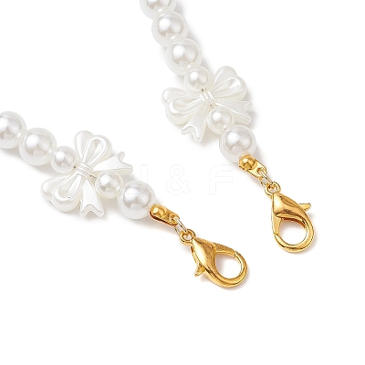 ABS Plastic Imitation Pearl Round & Bowknot White Beaded Purse Chains AJEW-BA00140-1