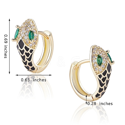 Cubic Zirconia Snake Hoop Earrings with Enamel EJEW-SZ0001-87F-1