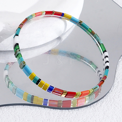 Boho Rainbow Glass Tile Tube Beaded Stretch Bracelets for Women MR7920-1