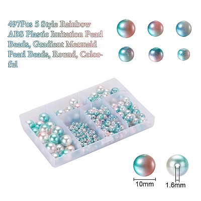 497Pcs 5 Style Rainbow ABS Plastic Imitation Pearl Beads OACR-YW0001-09B-1
