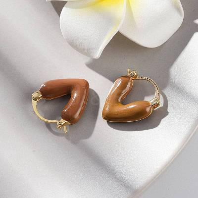 Brass Heart Hoop Earrings EJEW-R013-03G-1