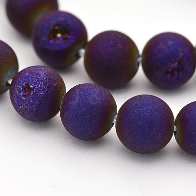Electroplate Natural Agate Round Beads Strands G-M211-8mm-04-1