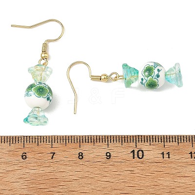 Printed Porcelain & Glass Dangle Earrings EJEW-JE07486-1