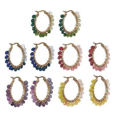 Dyed Natural Malaysia Jade Rondelle Bead & 201 Stainless Steel Hoop Earrings EJEW-JE07415-1