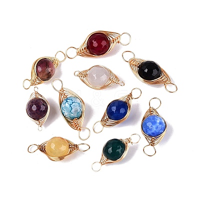 Dyed Natural Agate Connector Charms G-Q606-26KCG-1