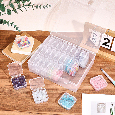 Rectangle Plastic Organizer Storage Boxes with 30Pcs Mini Square Nail Art Small Items Cases CON-PA0001-09-1