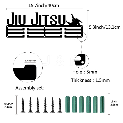 Word JIU JITSU Fashion Iron Medal Hanger Holder Display Wall Rack ODIS-WH0021-038-1