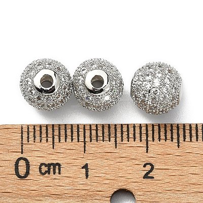CZ Brass Micro Pave Grade AAA Clear Color Cubic Zirconia Round Beads KK-O065-8mm-05P-NR-1