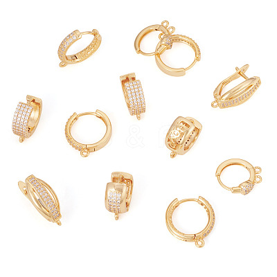 12Pcs 6 Styles Brass Micro Pave Cubic Zirconia Hoop Earring Finding KK-TA0002-57-1