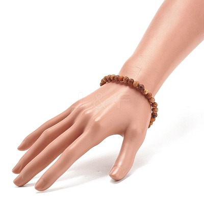 Round Natural Agate Stretch Beaded Bracelets BJEW-JB08196-01-1