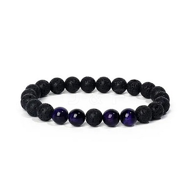 8MM Round Dyed Natural Tiger Eye and Lava Rock Yoga Beaded Stretch Bracelets ZG6546-5-1