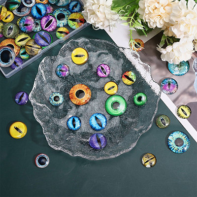 60Pcs 30 Style Luminous Glass Eyes Cabochons GLAA-CA0001-56-1