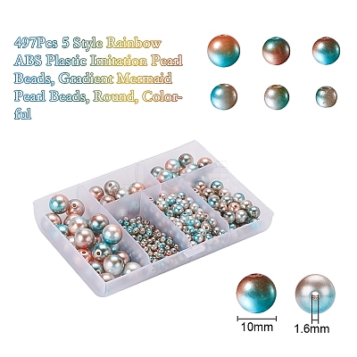 497Pcs 5 Style Rainbow ABS Plastic Imitation Pearl Beads OACR-YW0001-09A-1