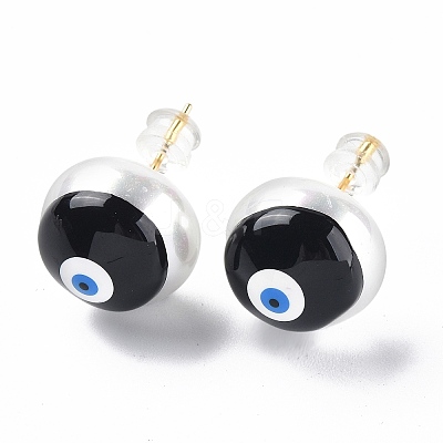 Natural Shell Evil Eye Stud Earrings with Enamel EJEW-G334-06H-1