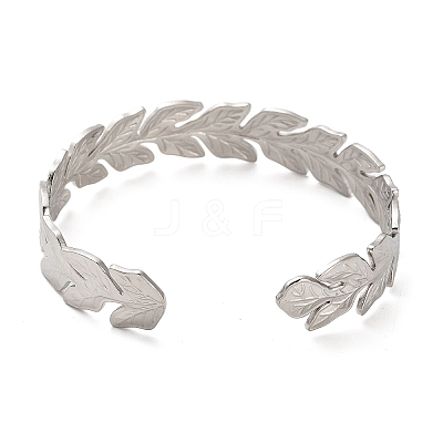 Non-Tarnish 304 Stainless Steel Leaf Cuff Bangles BJEW-G694-08P-1