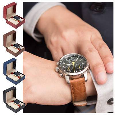 4Pcs 4 Colors Lychee Print Cardboard Watch Storage Gift Box CON-FH0001-54-1