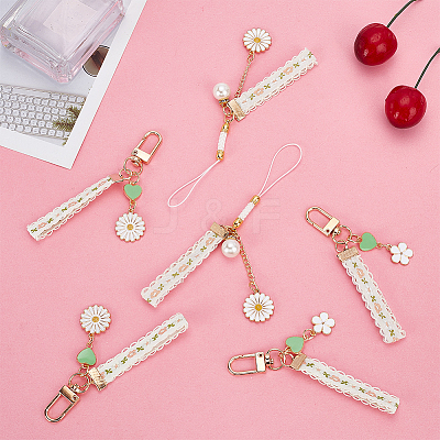 12Pcs 3 Style Alloy Enamel Mobile Straps Pearl Flower Lanyard Wrist KEYC-DR0001-12-1
