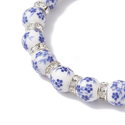 Flower Printed Porcelain Ceramic Beads Stretch Bracelets for Women BJEW-JB12375-01-1