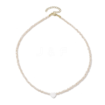 Glass Beads with Shell Heart  Necklaces NJEW-JN04681-03-1