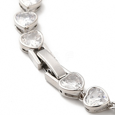Clear Cubic Zirconia Heart Link Chain Bracelet BJEW-E073-05P-1