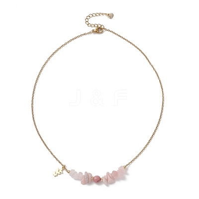 Natural Rhodochrosite & Pink Opal & Rose Quartz Chip and Round Beaded Pendant 304 Stainless Steel Cable Chain Necklaces for Women NJEW-JN05741-02-1