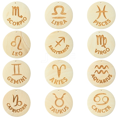 12Pcs 12 Styles Wood Pendants WOOD-FS0001-25-1