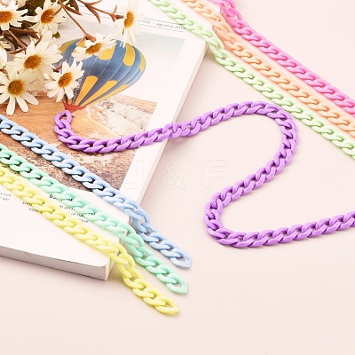 7 Strands 7 Colors Handmade Opaque Acrylic Curb Chain AJEW-JB00989-1