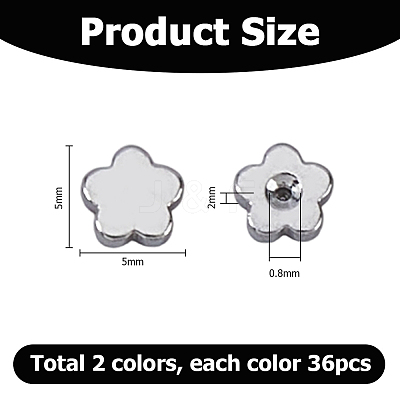 72Pcs 2 Colors Stainless Steel Ear Nuts STAS-HS0001-66-1