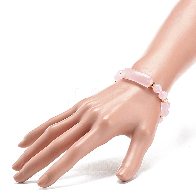 Natural Rose Quartz Rectangle Beaded Stretch Bracelet BJEW-JB08982-03-1