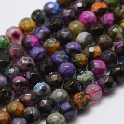 Faceted Natural Fire Crackle Agate Beads Strands X-G-F447-4mm-A07-1