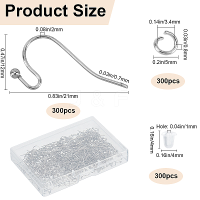 300Pcs 304 Stainless Steel Earring Hooks DIY-SP0001-04-1