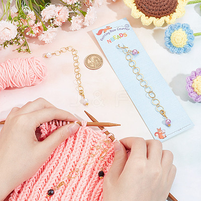 3Pcs 3 Styles Acrylic Pendant Knitting Row Counter Chains HJEW-NB00069-1