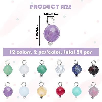 24Pcs Natural Gemstone Birthstone Pendants PALLOY-SW00119-1