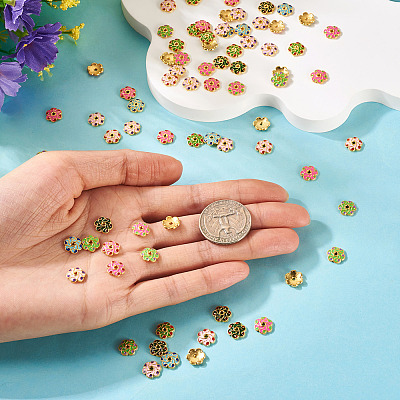 160Pcs 8 Colors Alloy Enamel Bead Caps FIND-TA0008-38-1