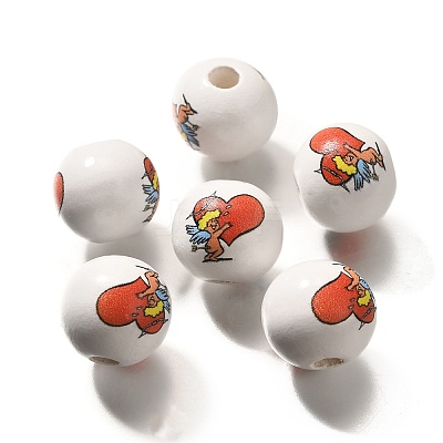 Valentine's Day Element Printed Wood Beads WOOD-R002-01-10-1