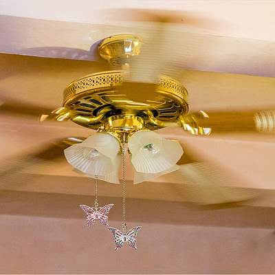 2Pcs 2 Styles Butterfly Alloy Rhinestone Charms Ceiling Fan Pull Chain Extenders HJEW-LP00014-1