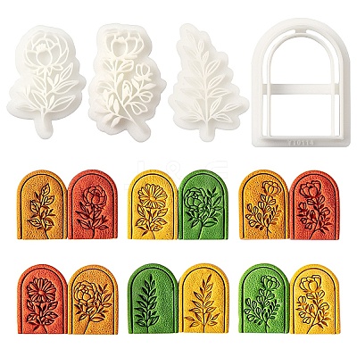 4Pcs 4 Styles Mother's Day Plastic Clay Pressed Molds Set CELT-YW0001-01-1