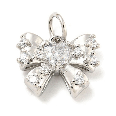 Rack Plating Brass Micro Pave Clear Cubic Zirconia Pendants KK-B093-01E-P-1