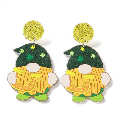 Saint Patrick's Day Sparkling Acrylic Dangle Stud Earrings EJEW-P243-A06-1