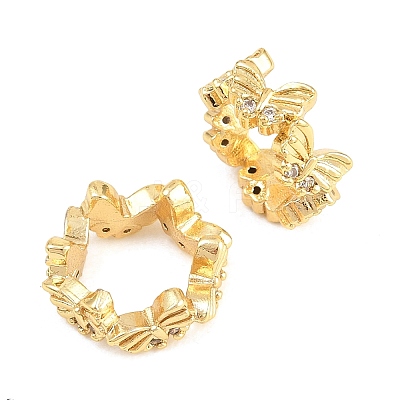 Butterfly Brass Clear Cubic Zirconia European Beads KK-B186-09G-1