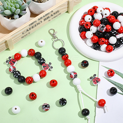 130Pcs Printed Wood Beads WOOD-PA0001-40-1