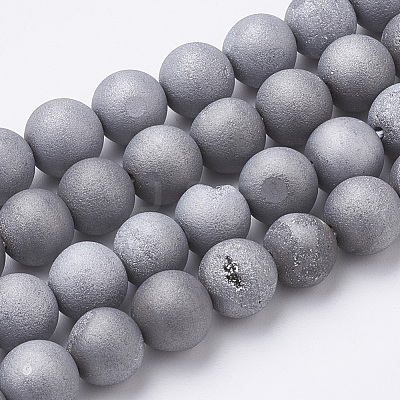 Electroplate Natural Druzy Geode Weathered Agate Beads Strands G-S284-6mm-07-1