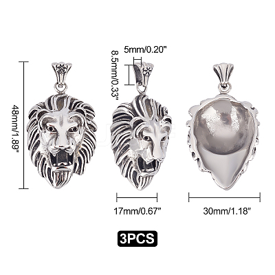 3Pcs 304 Stainless Steel Pendants STAS-UN0037-59-1