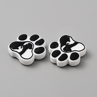 Paw Print Food Grade Eco-Friendly Silicone Focal Beads SIL-WH0008-43A-1