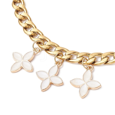 3Pcs 3 Colors Alloy Enamel Flower Charm 304 Stainless Steel Cuban Link Chain Bag Decorative Chains FIND-JF00160-1