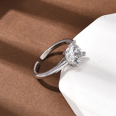 Brass Micro Pave Cubic Zirconia Cuff Open Rings for Women RJEW-B160-04P-1