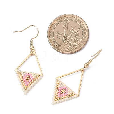 Rhombus with Triangle Glass Seed Beads Dangle Earrings EJEW-MZ00654-1